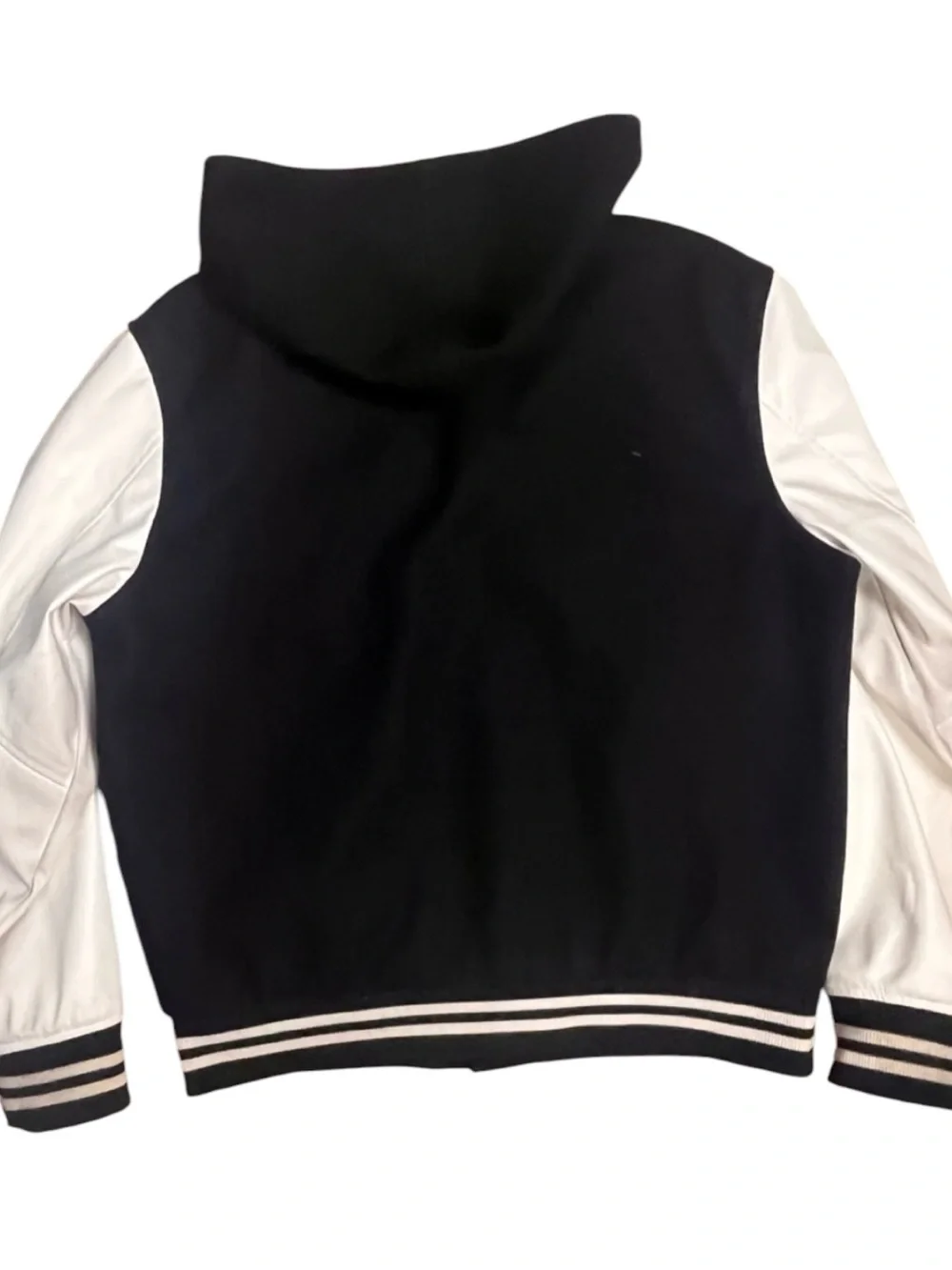 True Religion Hooded Varsity Jacket Mens Medium Black White Streetwear Y2K